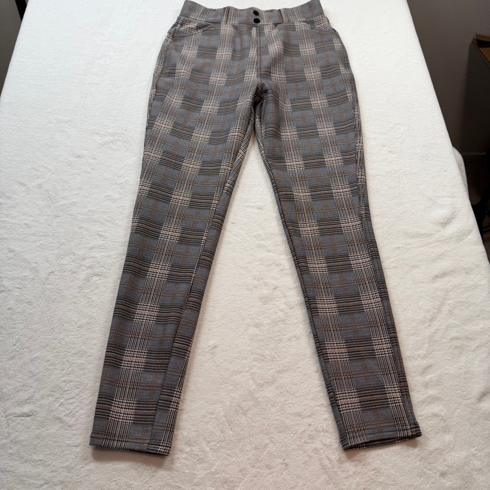Polished & Poised Plaid Trousers Womens PM Grey Good Stretch Skinny Leg Pants